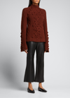 Rebecca Taylor Bauble Cableknit Turtleneck In Rich Mahogany