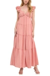 Free The Roses Sweetheart Neck Cotton Gauze Tiered Maxi Dress In Salmon