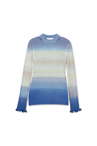 Akita Striped Space Dye L/s Crewneck With Slits In Cobalt Space Dye
