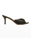 Veronica Beard Melli Twist Leather Kitten-heel Sandals In Black