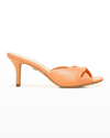 Veronica Beard Melli Twist Leather Kitten-heel Sandals In Apricot