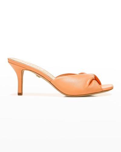 Veronica Beard Melli Twist Leather Kitten-heel Sandals In Apricot