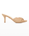 Veronica Beard Melli Twist Leather Kitten-heel Sandals In Sand
