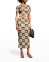 Nanushka Yareli Recycled Mesh Jersey T-shirt In Brown Tile Print