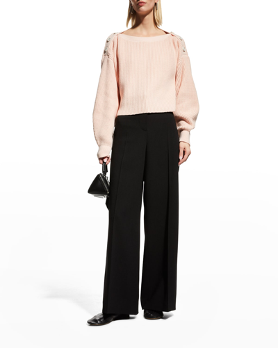 Adeam Sailing Cropped Knit Sweater W/ Shoulder Buttons In Peach