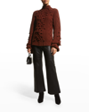 Rebecca Taylor Bauble Cableknit Turtleneck In Rich Mahogany