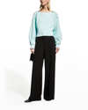 Adeam Sailing Cropped Knit Sweater W/ Shoulder Buttons In Mint