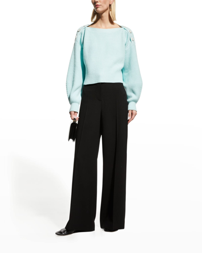 Adeam Sailing Cropped Knit Jumper W/ Shoulder Buttons In Mint