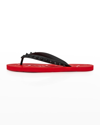 Christian Louboutin Men's Loubi Tonal Spiked Red Sole Flip Flops In Black/loubi