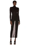 Alaïa Turtleneck Ribbed-trim Stretch-mesh Midi Dress 6 In Noir