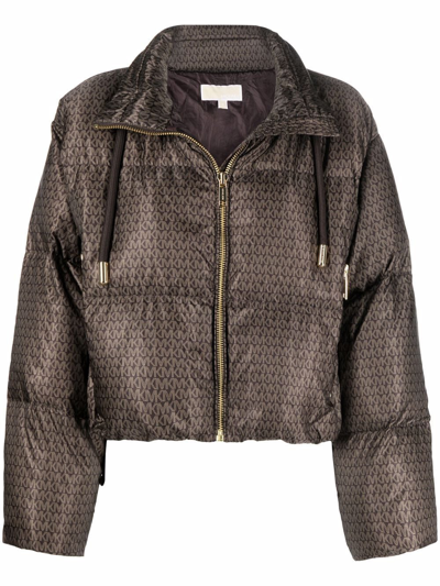 Michael Michael Kors Monogram-print Puffer Jacket In Brown