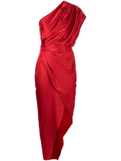 Michelle Mason Asymmetric Open Back Gown In Red