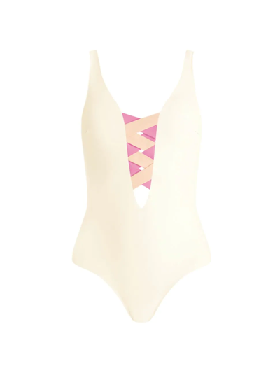 Valimare St. Martin Lace-up One-piece Swimsuit In Cream
