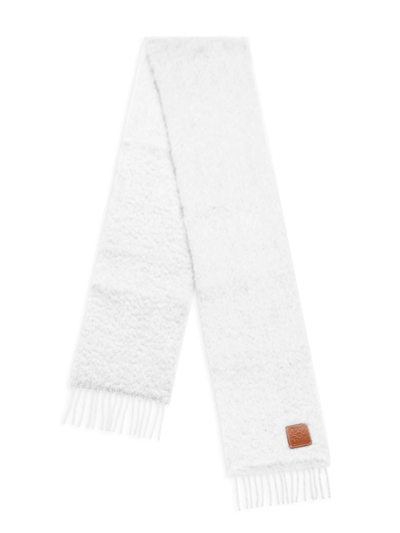 Loewe Branded Mohair And Wool-blend Scarf In White
