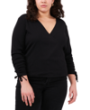 1.state Trendy Plus Size Wrap-front Top In Rich Black