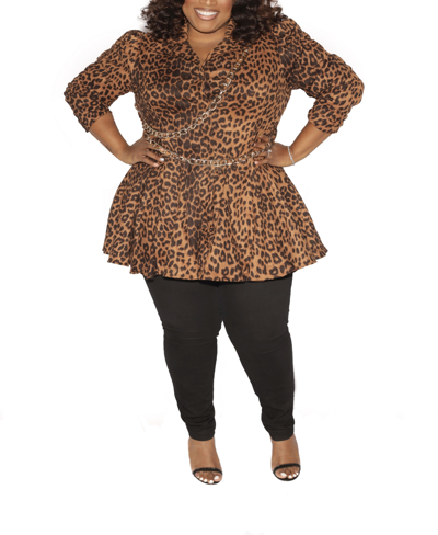 Eleven 60 Plus Size Peplum Blazer In Leopard Print