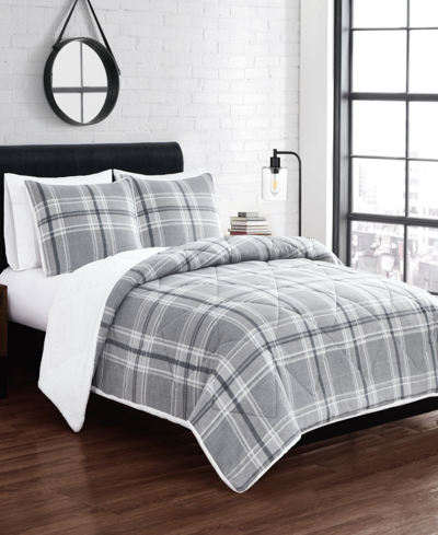 Cannon Cozy Teddy Plaid 2 Piece Comforter Set, Twin Xl In Gray