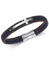 Esquire Men's Jewelry Diamond Accent Leather Cross Bracelet In Stainless Steel, Created For Macy's In Silver