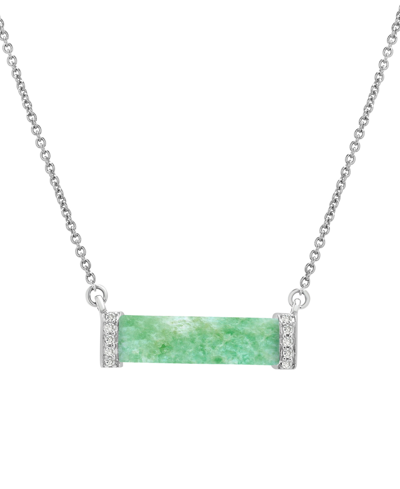 Macy's Dyed Green Jade & Diamond (1/20 Ct. T.w.) 17" Bar Necklace In Sterling Silver (also In Onyx, Lapis L