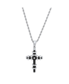 Steeltime Men's Two Toned Black Ip Plated Stainless Steel Cross Pendant With Simulated Diamond Necklaces In Two Tone