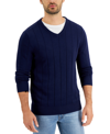 CLUB ROOM MEN'S DROP-NEEDLE V-NECK COTTON SWEATER, CREATED FOR MACY'S