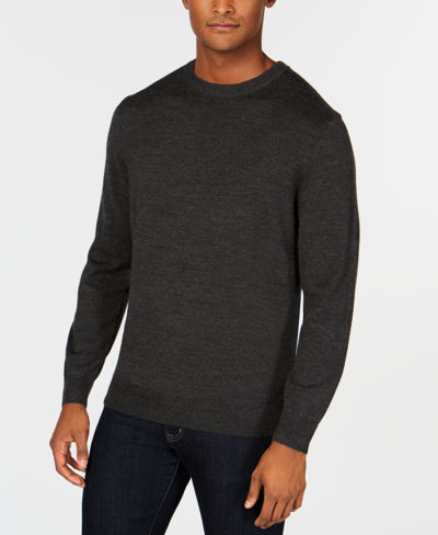 Club Room Men's Solid Crew Neck Merino Wool Blend Sweater, Created For Macy's In Ebony Heather