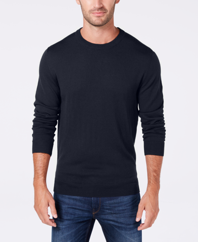 Club Room Men's Solid Crew Neck Merino Wool Blend Sweater, Created For Macy's In Blue