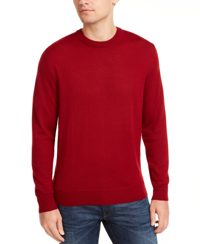 Club Room Men's Solid Crew Neck Merino Wool Blend Sweater, Created For Macy's In Cherry