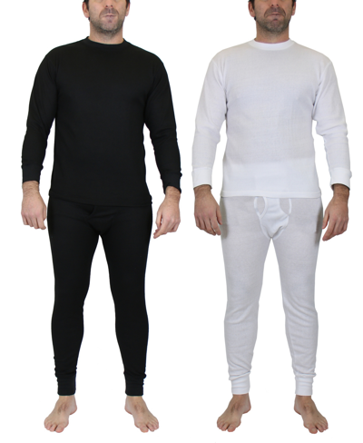 Galaxy By Harvic Men's Winter Thermal Top And Bottom, 4 Piece Set In Black And White
