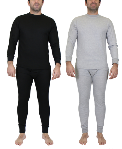 Galaxy By Harvic Men's Winter Thermal Top And Bottom, 4 Piece Set In Black And Heather Gray