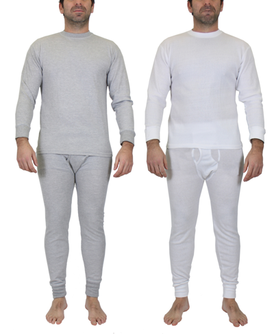 Galaxy By Harvic Men's Winter Thermal Top And Bottom, 4 Piece Set In Heather Gray And White