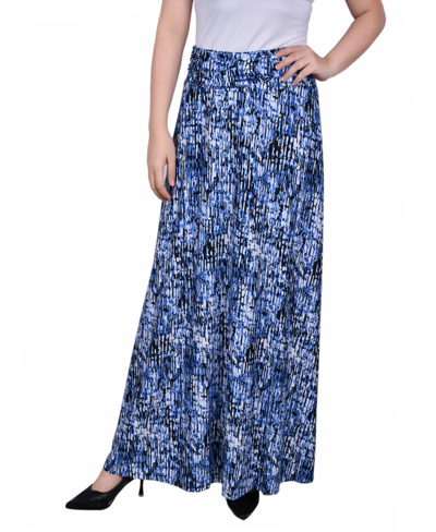 Ny Collection Petite Maxi A-line Skirt With Front Faux Belt With Ring Detail In Blue Treet