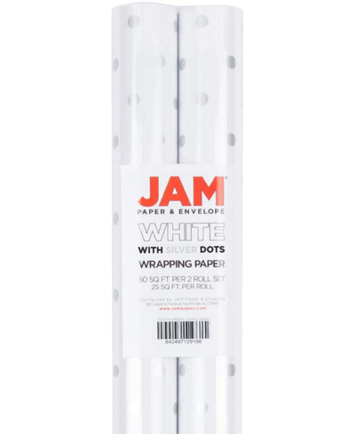 Jam Paper Gift Wrap 50 Square Feet Polka Dot Wrapping Paper Rolls, Pack Of 2 In White And Silver-tone Glitter Polka Dott