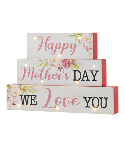 Glitzhome 12" Lighted Wooden Happy Mother's Day Block Sign In Multi