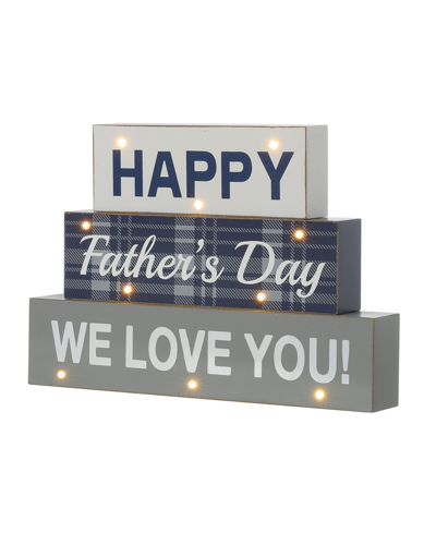 Glitzhome 12" Lighted Wooden Happy Father's Day Block Sign In Blue