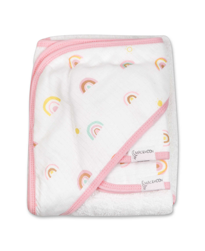 Mac & Moon Baby Girls Organic Bath Time Rainbow Print Hooded Towel And Wash Cloths, 3 Piece Set In Multi Print