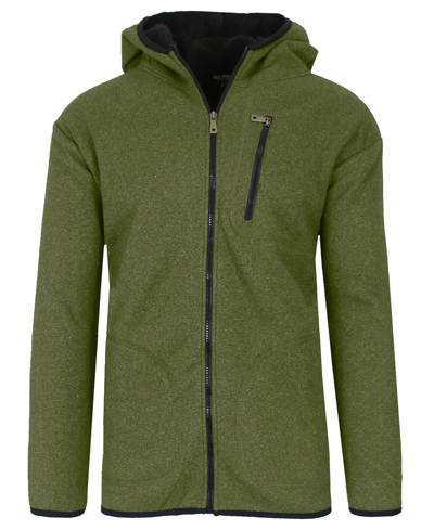 Galaxy By Harvic Women's Loose Fitting Tech Sherpa Fleece-lined Zip Hoodie With Chest Pocket Jacket In Green