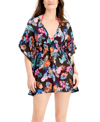 MIKEN JUNIORS' V-NECK PRINTED COVER UP, CREATED FOR MACY'S WOMEN'S SWIMSUIT
