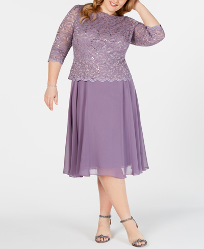 Alex Evenings Plus Size Sequined Lace A-line Dress In Multi