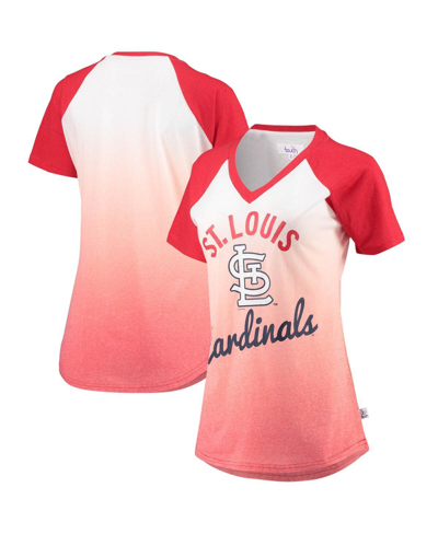 Touché Women's Red And White St. Louis Cardinals Shortstop Ombre Raglan V-neck T-shirt In Red/white