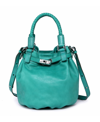 Old Trend Leather Pumpkin Bucket Bag In Aqua