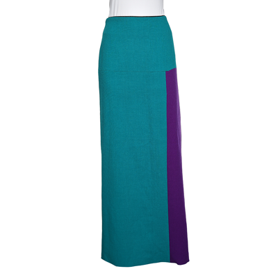 Pre-owned Roksanda Ilincic Colorblock Wool Crepe Maxi Skirt L In Blue