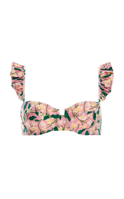 Agua By Agua Bendita Kiwi Ruffled Floral-print Recycled Underwired Bikini Top In Pink