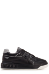 Valentino Garavani Low Top One Stud Black Leather Sneakers In Multi-colored
