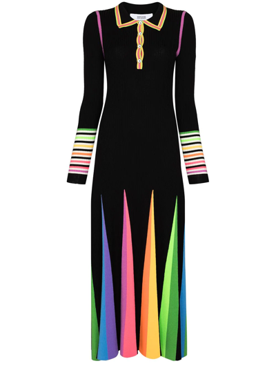 Christopher John Rogers Pleated Striped Ribbed Wool Maxi Dress In Multi |  ModeSens