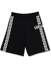 Versace Teen Greca-logo Cotton Track Shorts In Black
