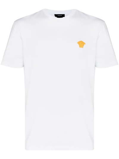 Versace Medusa Head-embroidered Cotton-jersey T-shirt In White Cotton