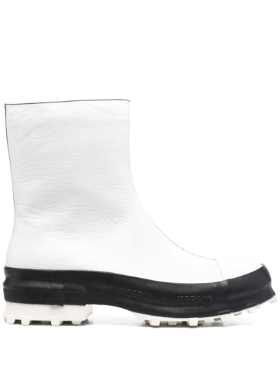 Camperlab White & Black Leather Traktori Boots In Multicolor