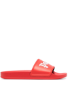 Palm Angels Red And White Logo Print Rubber Slides In Red