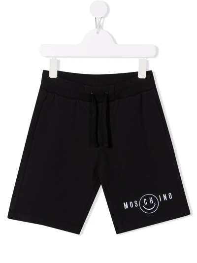 Moschino Kids' Embroidered-logo Shorts In Black
